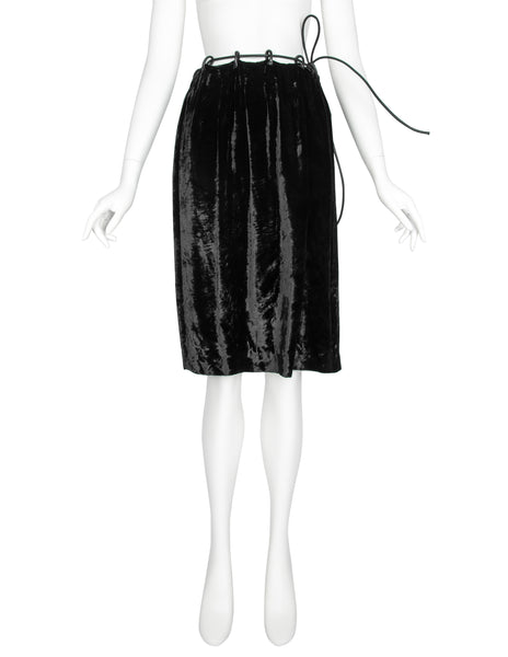 Gucci Vintage AW 1999 by Tom Ford Crushed Velvet Leather Drawstring Skirt