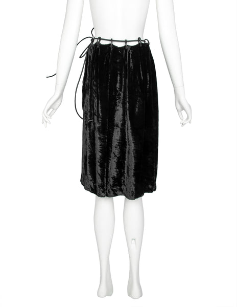 Gucci Vintage AW 1999 by Tom Ford Crushed Velvet Leather Drawstring Skirt