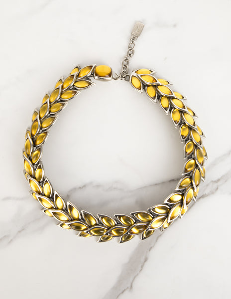 Yves Saint Laurent Vintage Silver and Citrine Wheat Wreath Necklace