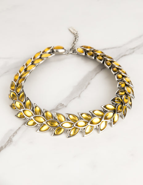 Yves Saint Laurent Vintage Silver and Citrine Wheat Wreath Necklace