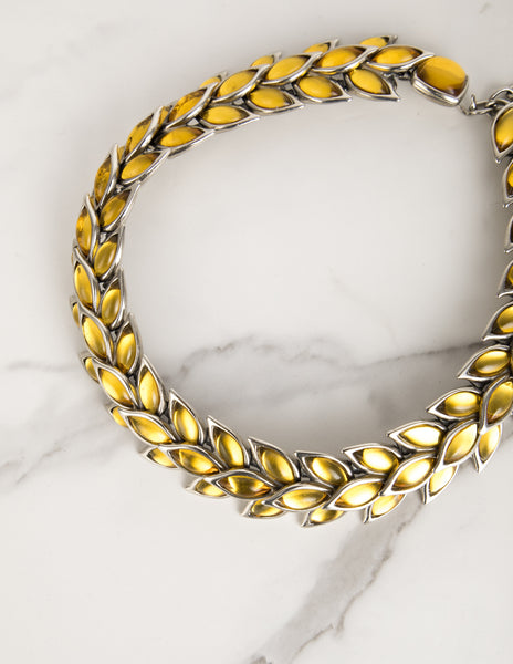 Yves Saint Laurent Vintage Silver and Citrine Wheat Wreath Necklace