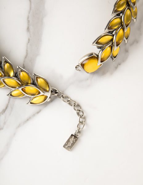 Yves Saint Laurent Vintage Silver and Citrine Wheat Wreath Necklace