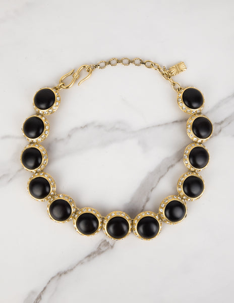 Yves Saint Laurent Vintage Crystal and Ebony Cabochon Golden Necklace