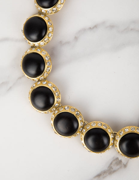 Yves Saint Laurent Vintage Crystal and Ebony Cabochon Golden Necklace