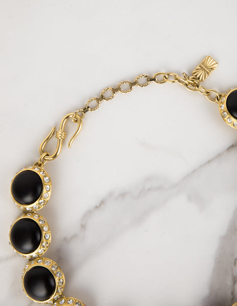 Yves Saint Laurent Vintage Crystal and Ebony Cabochon Golden Necklace
