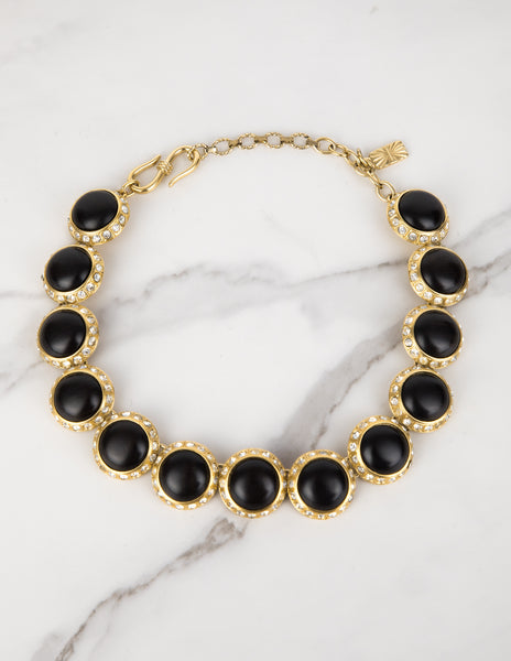 Yves Saint Laurent Vintage Crystal and Ebony Cabochon Golden Necklace