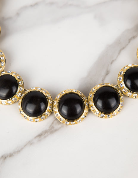 Yves Saint Laurent Vintage Crystal and Ebony Cabochon Golden Necklace