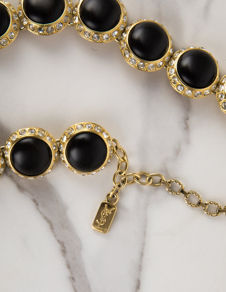 Yves Saint Laurent Vintage Crystal and Ebony Cabochon Golden Necklace