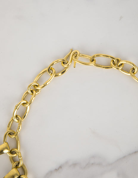 Frances Patiky Stein Vintage Black Gripoix Charm and Golden Chain Necklace