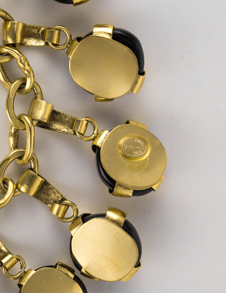 Frances Patiky Stein Vintage Black Gripoix Charm and Golden Chain Necklace