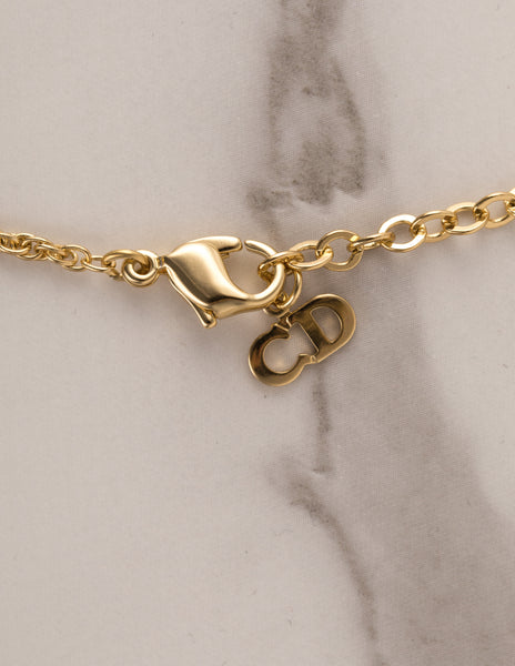 Christian Dior Vintage Golden Monogram Logo Baroque Heart Necklace