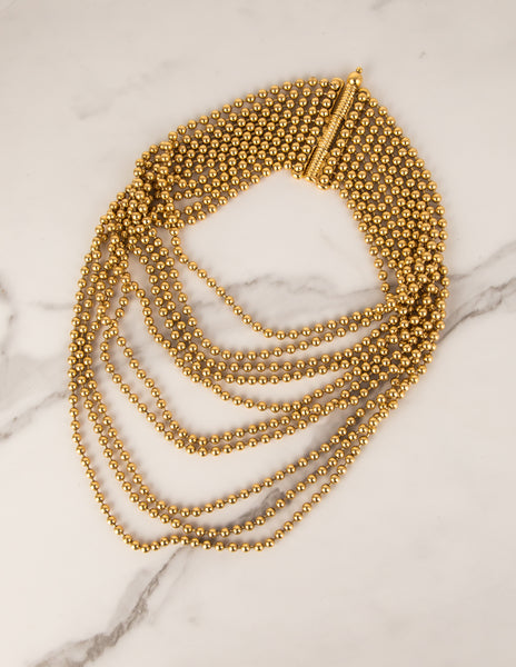 Yves Saint Laurent Vintage Golden Multistrand Ball Chain Necklace