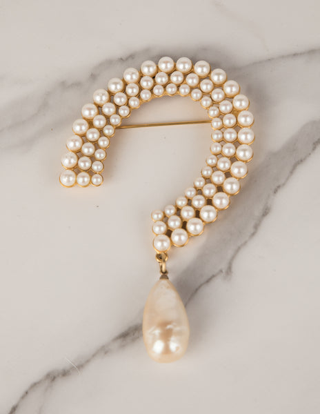 Karl Lagerfeld Vintage Pearl Encrusted Golden Horseshoe Brooch