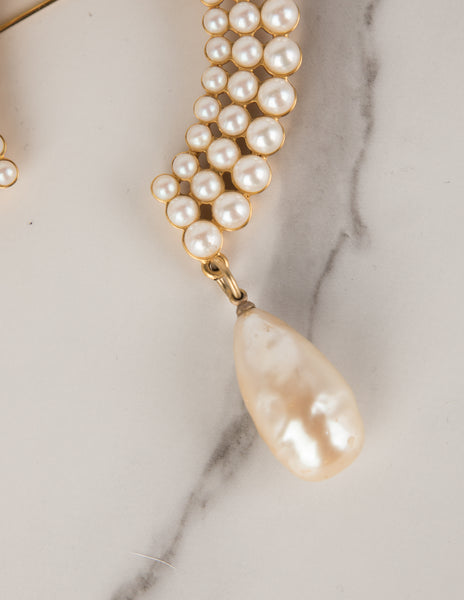 Karl Lagerfeld Vintage Pearl Encrusted Golden Horseshoe Brooch