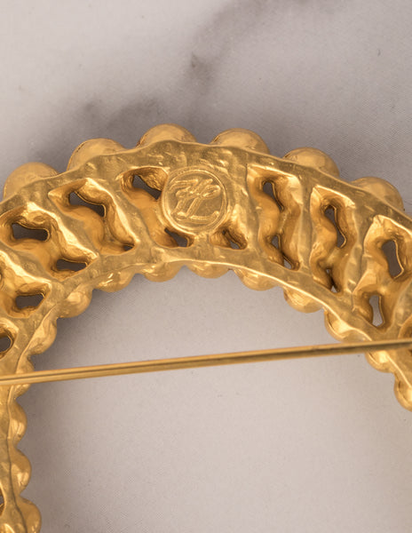 Karl Lagerfeld Vintage Pearl Encrusted Golden Horseshoe Brooch