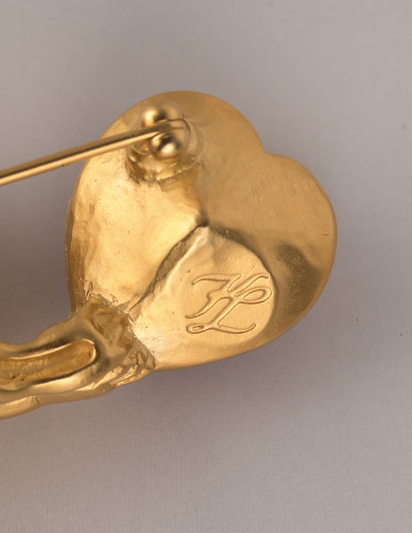 Karl Lagerfeld Vintage Golden Cherub and Magenta Heart Brooch
