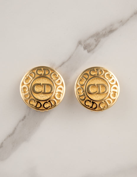 Christian Dior Vintage Large Golden CD Logo Earrings