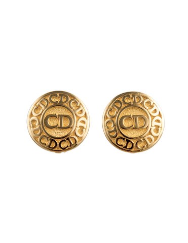 Christian Dior Vintage Large Golden CD Logo Earrings
