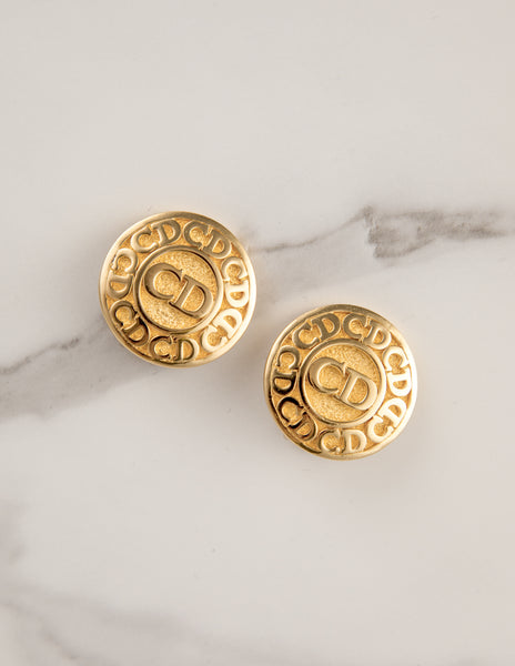 Christian Dior Vintage Large Golden CD Logo Earrings