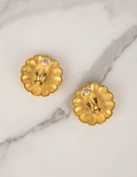 Karl Lagerfeld Vintage Golden Large Flower Burst Logo Earrings