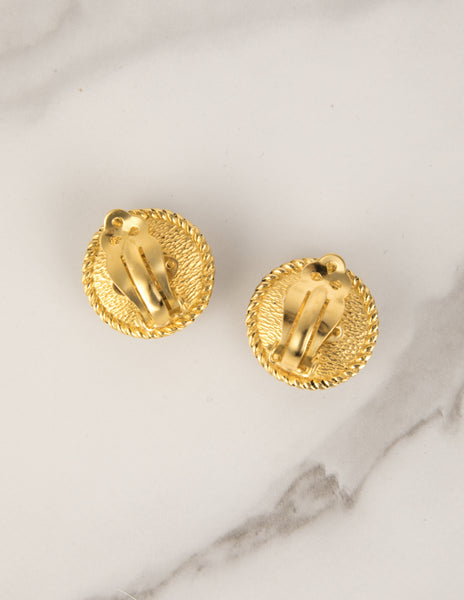 Chanel Vintage 1983 Bordeaux Gripoix Dome Golden Earrings