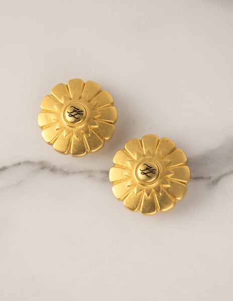 Karl Lagerfeld Vintage Golden Large Flower Burst Logo Earrings