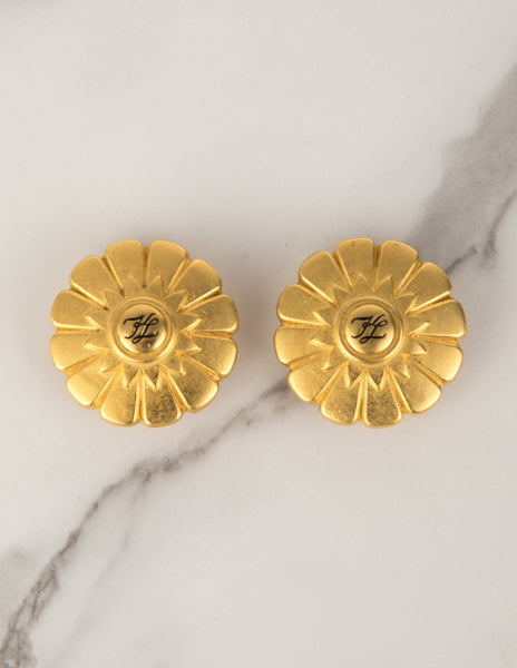 Karl Lagerfeld Vintage Golden Large Flower Burst Logo Earrings
