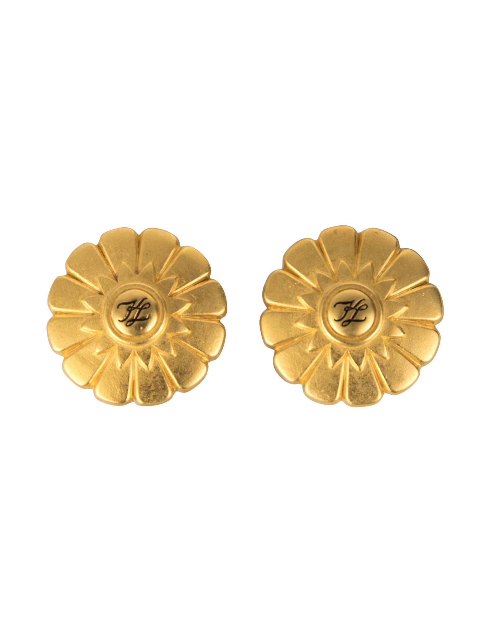 Karl Lagerfeld Vintage Golden Large Flower Burst Logo Earrings