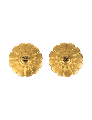 Karl Lagerfeld Vintage Golden Large Flower Burst Logo Earrings