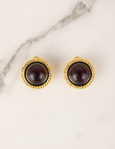 Chanel Vintage 1983 Bordeaux Gripoix Dome Golden Earrings