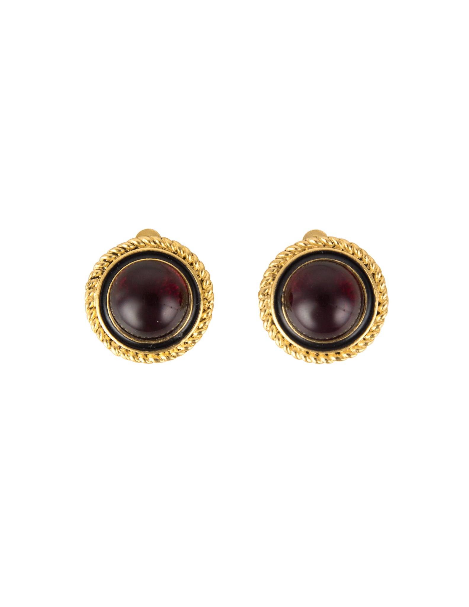 Chanel Vintage 1983 Bordeaux Gripoix Dome Golden Earrings