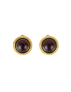 Chanel Vintage 1983 Bordeaux Gripoix Dome Golden Earrings