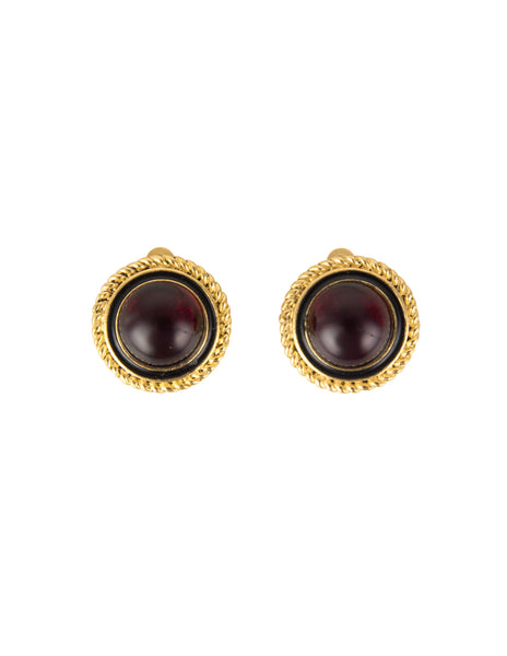 Chanel Vintage 1983 Bordeaux Gripoix Dome Golden Earrings