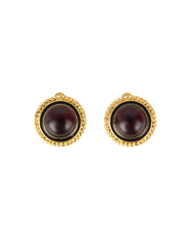 Chanel Vintage 1983 Bordeaux Gripoix Dome Golden Earrings