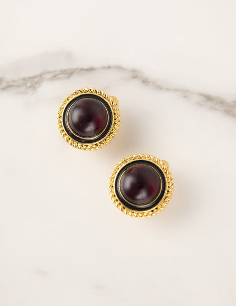 Chanel Vintage 1983 Bordeaux Gripoix Dome Golden Earrings