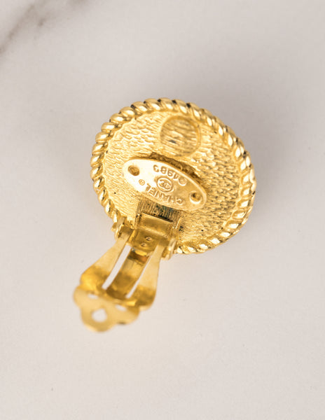Chanel Vintage 1983 Bordeaux Gripoix Dome Golden Earrings