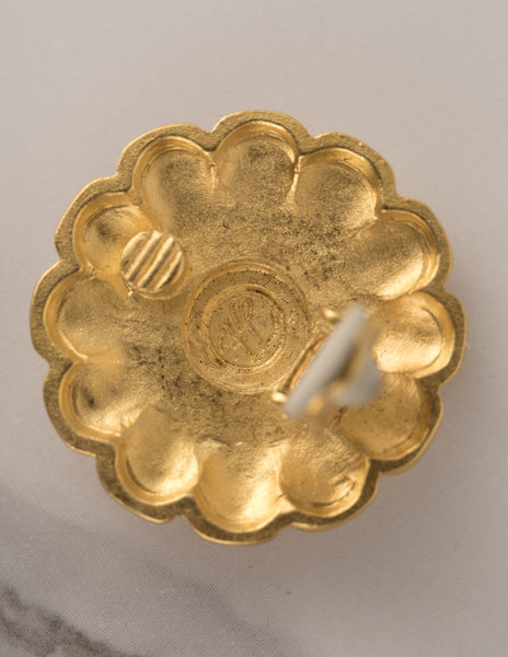 Karl Lagerfeld Vintage Golden Large Flower Burst Logo Earrings
