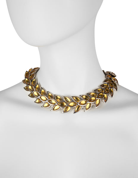 Yves Saint Laurent Vintage Silver and Citrine Wheat Wreath Necklace