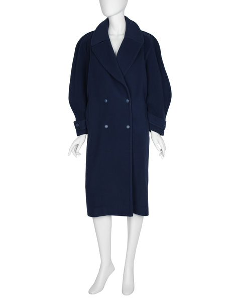 Thierry Mugler Vintage 1980s Navy Blue Wool Belted Coat
