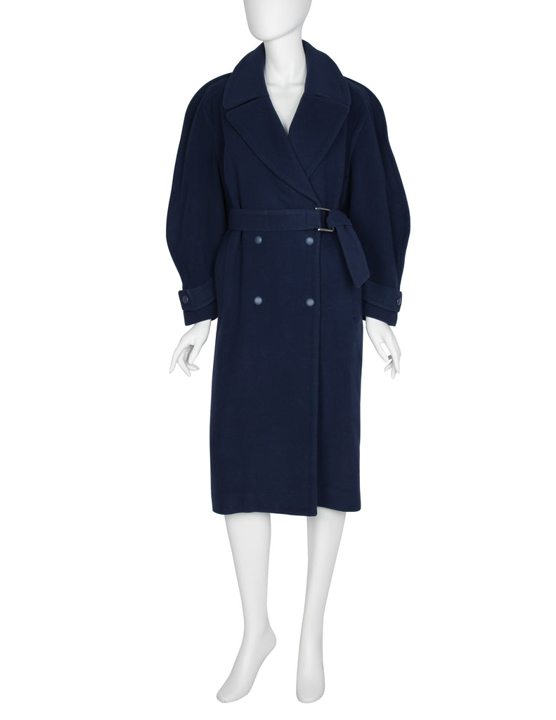 当日発送フォロー割　80’s Thierry Mugler wool coat Thierry Mugler Vintage 1980s Navy Blue Wool Belted Coat – Amarcord