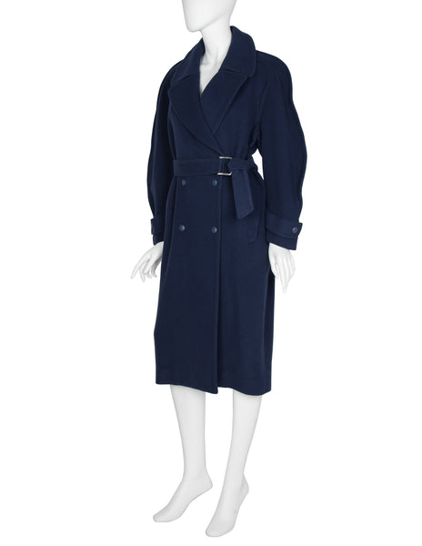 Thierry Mugler Vintage 1980s Navy Blue Wool Belted Coat