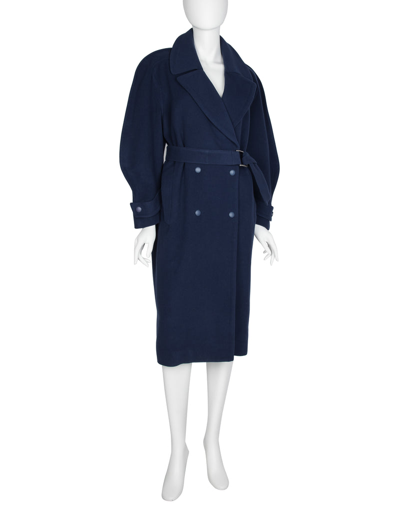 Thierry Mugler レア ヴィンテージ カシミヤ ウールコート 青 Thierry Mugler Vintage 1980s Navy Blue Wool Belted Coat – Amarcord