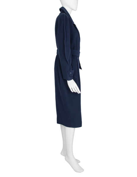 Thierry Mugler Vintage 1980s Navy Blue Wool Belted Coat
