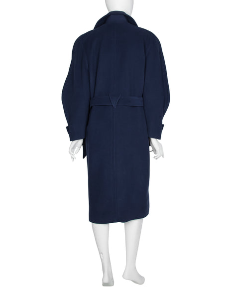 Thierry Mugler Vintage 1980s Navy Blue Wool Belted Coat