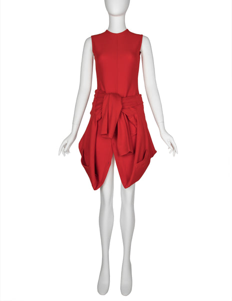 Jean Paul Gaultier Vintage AW 1991 Red Wool Continuous Convertible Cardigan Sweater Dress