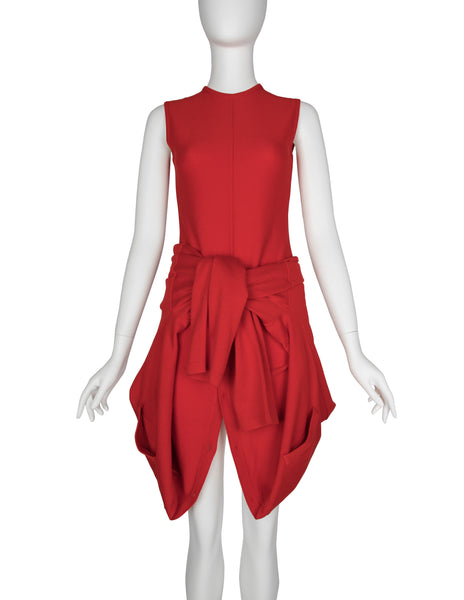 Jean Paul Gaultier Vintage AW 1991 Red Wool Continuous Convertible Cardigan Sweater Dress