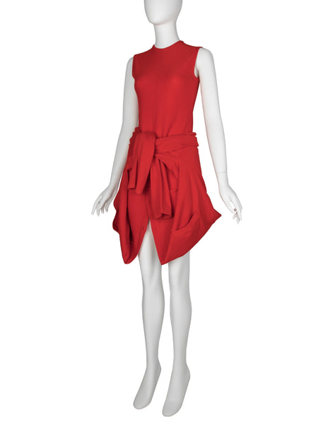 Jean Paul Gaultier Vintage AW 1991 Red Wool Continuous Convertible Cardigan Sweater Dress
