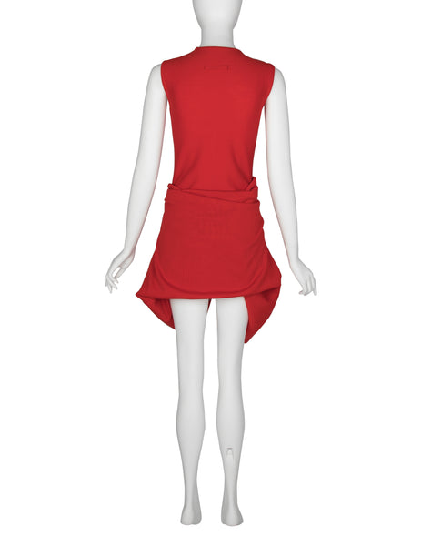 Jean Paul Gaultier Vintage AW 1991 Red Wool Continuous Convertible Cardigan Sweater Dress
