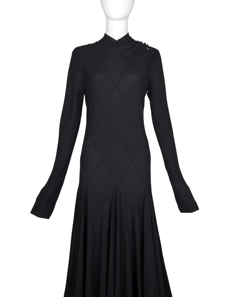 Calvin Klein Collection Vintage AW 2002 Black Diamond Panel Semi-Sheer Silk Gown