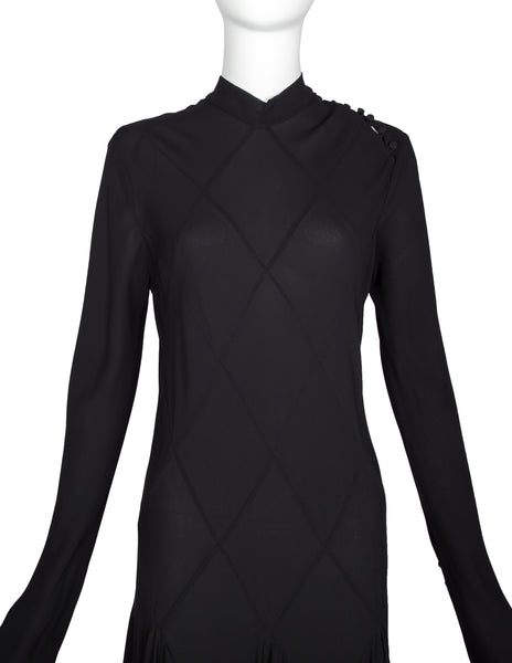 Calvin Klein Collection Vintage AW 2002 Black Diamond Panel Semi-Sheer Silk Gown